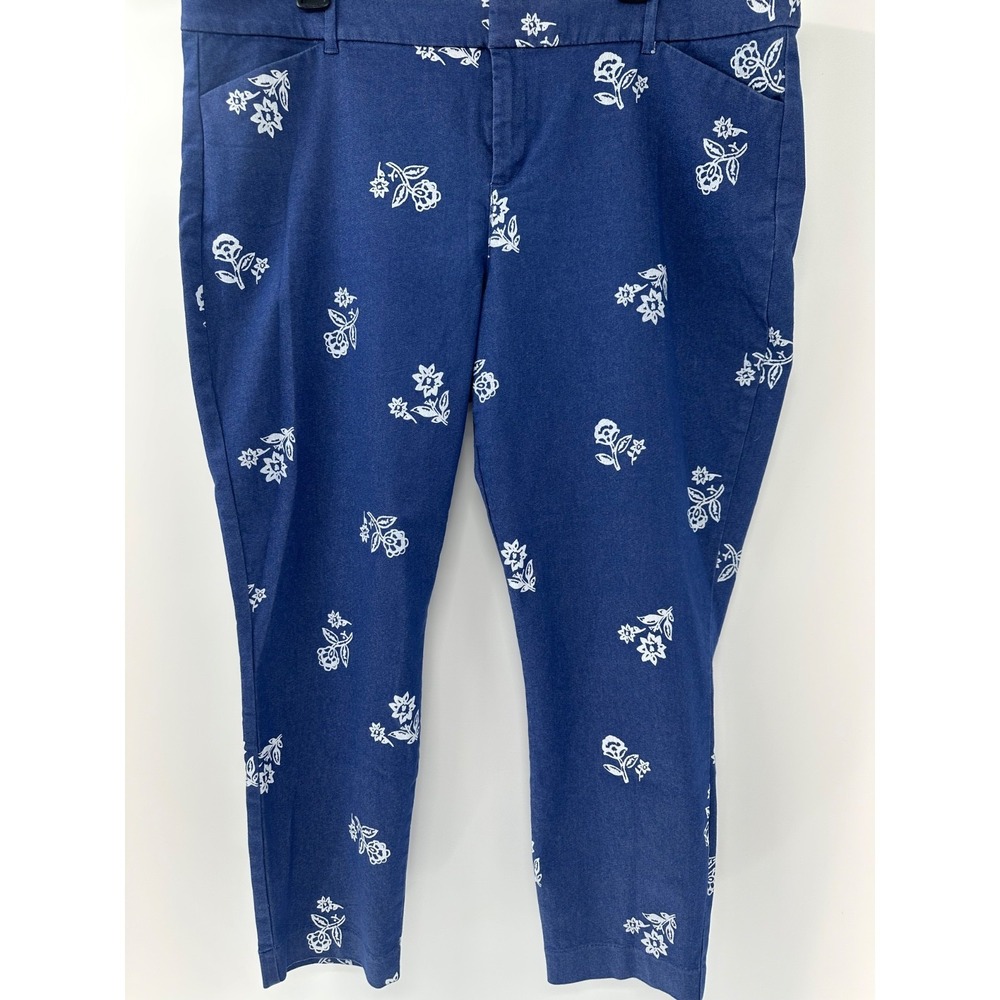 Old Navy Pixie Pants Womens 18 Blue Floral Chambray Mid Rise Ankle Stretch